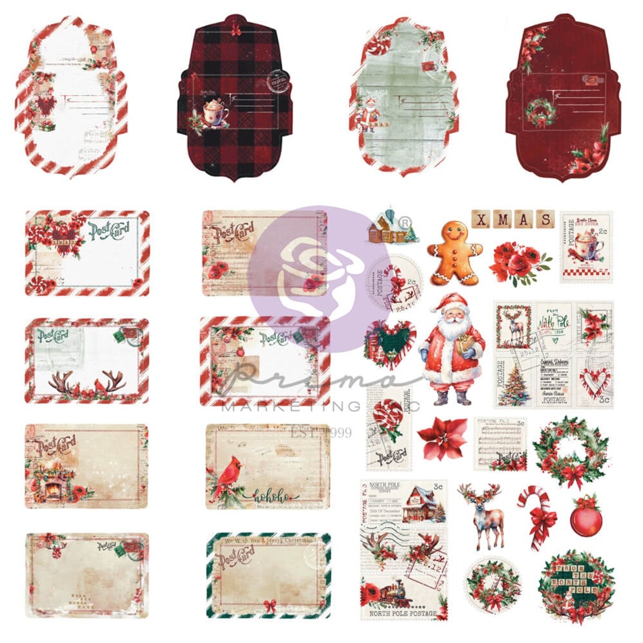 Prima Marketing From the North Pole Collection Envelopes - 8 envelopes + 8 postcards + 1 sticker sheet / paper Embellishment 655350670733
